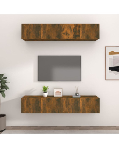 Meubles TV 4 pcs chêne fumé 80x30x30 cm bois d'ingénierie | Mobilier & Déco