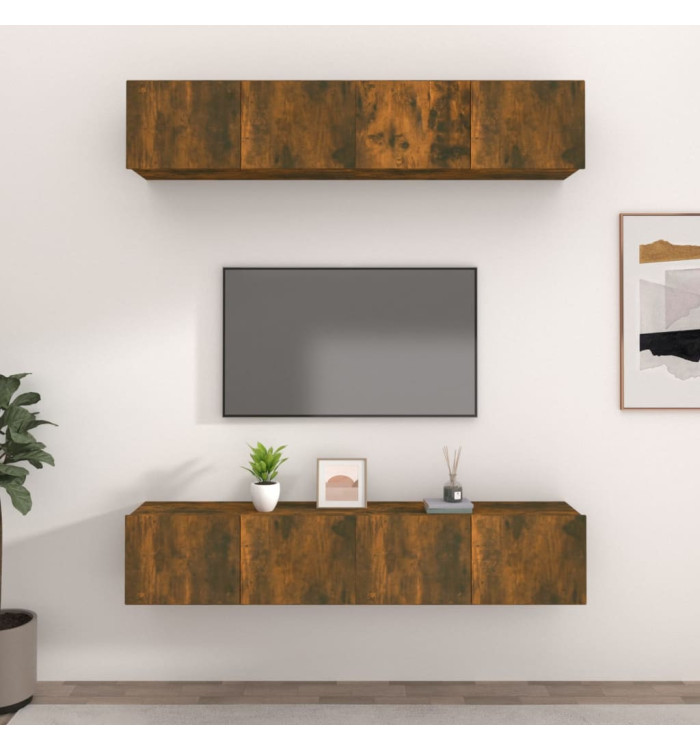 Meubles TV 4 pcs chêne fumé 80x30x30 cm bois d'ingénierie | Mobilier & Déco