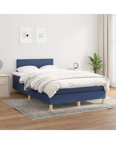 Sommier à lattes de lit avec matelas Bleu 120x200 cm Tissu | Mobilier & Déco