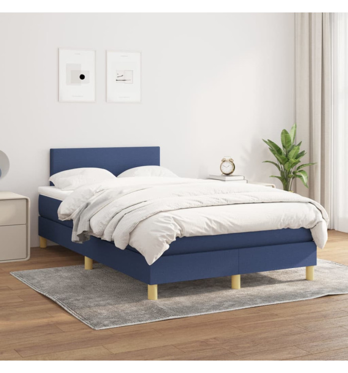 Sommier à lattes de lit avec matelas Bleu 120x200 cm Tissu | Mobilier & Déco