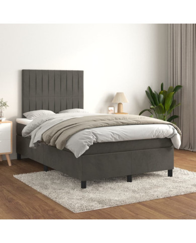 Sommier à lattes de lit et matelas Gris foncé 120x200cm Velours | Mobilier & Déco