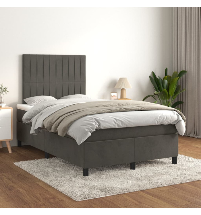 Sommier à lattes de lit et matelas Gris foncé 120x200cm Velours | Mobilier & Déco