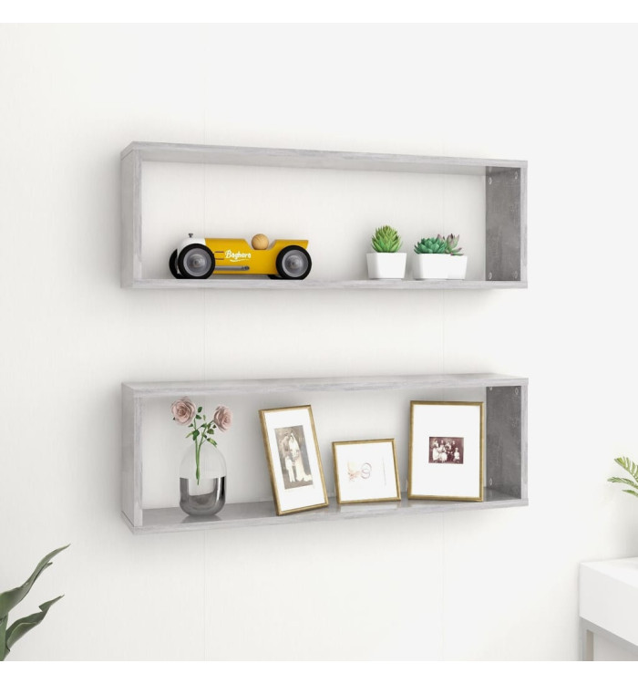 Étagères cube murales 2 pcs gris béton bois d'ingénierie | Mobilier & Déco