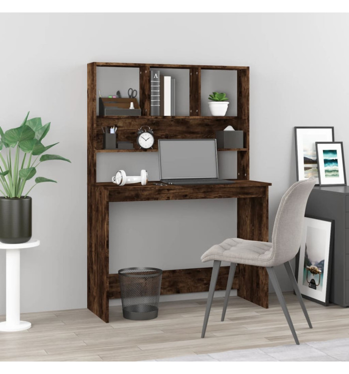 Bureau avec étagères Chêne fumé 102x45x148 cm Bois d'ingénierie | Mobilier & Déco