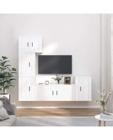 Ensemble de meubles TV 5 pcs Blanc brillant Bois d'ingénierie | Mobilier & Déco