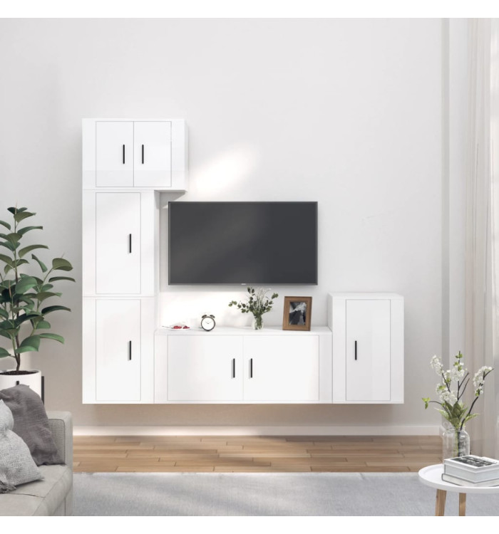Ensemble de meubles TV 5 pcs Blanc brillant Bois d'ingénierie | Mobilier & Déco