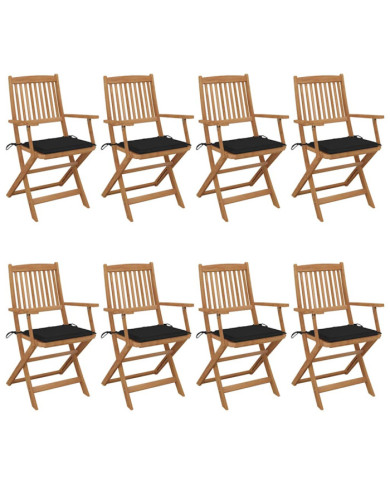 Chaises pliables de jardin lot de 8 avec coussins Bois d'acacia | Mobilier & Déco