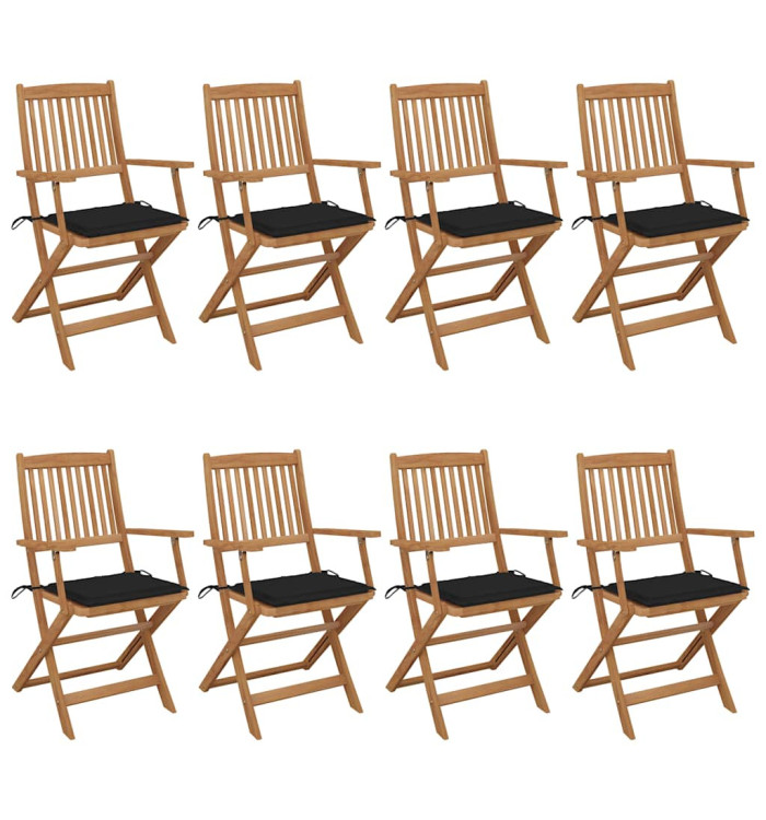 Chaises pliables de jardin lot de 8 avec coussins Bois d'acacia | Mobilier & Déco