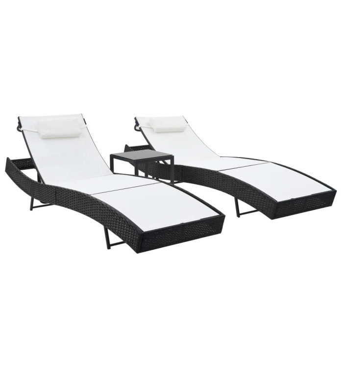 Chaises longues lot de avec table Résine tressée textilène Noir | Mobilier & Déco