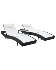 Chaises longues lot de avec table Résine tressée textilène Noir | Mobilier & Déco