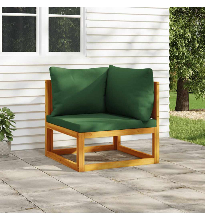 Canapé d'angle sectionnel et coussins verts bois massif acacia | Mobilier & Déco