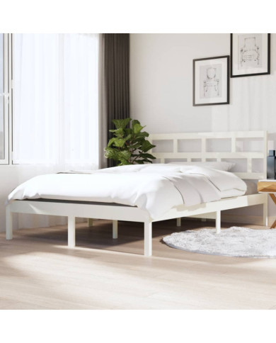 Cadre de lit sans matelas blanc bois massif 140x190 cm | Mobilier & Déco