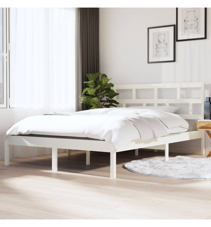 Cadre de lit sans matelas blanc bois massif 140x190 cm | Mobilier & Déco