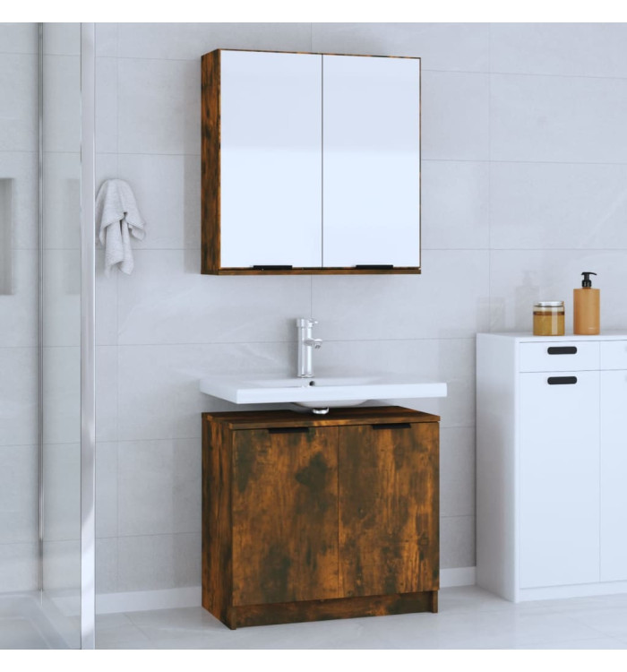 Ensemble d'armoires de salle de bain 2 pcs chêne fumé | Mobilier & Déco