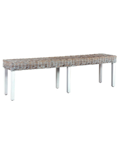 Banc 160 cm Blanc Rotin naturel kubu et bois de manguier massif | Mobilier & Déco