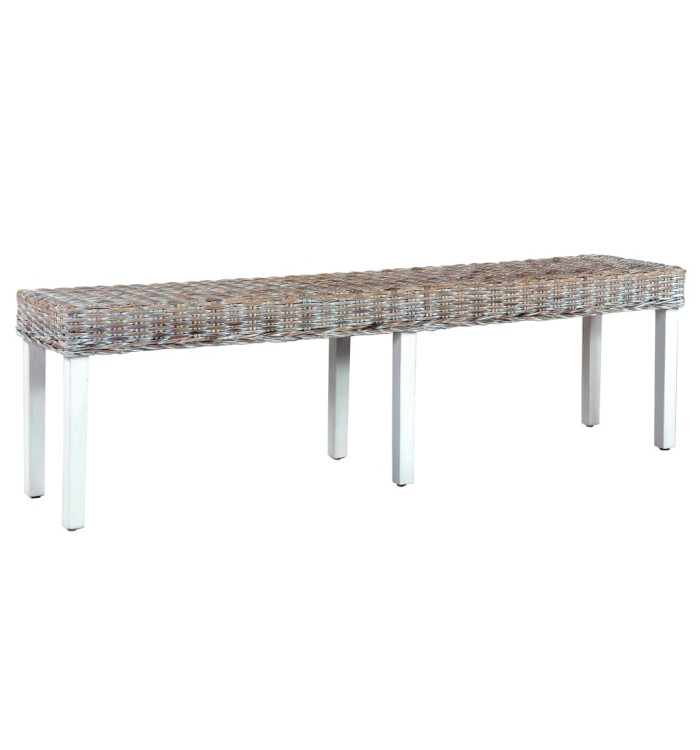 Banc 160 cm Blanc Rotin naturel kubu et bois de manguier massif | Mobilier & Déco