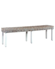 Banc 160 cm Blanc Rotin naturel kubu et bois de manguier massif | Mobilier & Déco