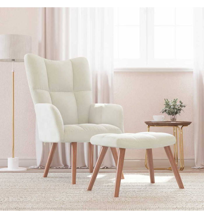Chaise de relaxation avec repose-pied Blanc crème Velours | Mobilier & Déco