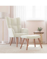 Chaise de relaxation avec repose-pied Blanc crème Velours | Mobilier & Déco