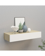 Étagère à tiroir murale chêne et blanc 60x23,5x10 cm MDF | Mobilier & Déco