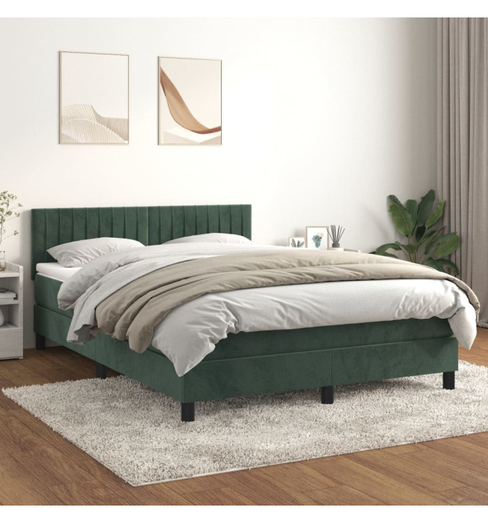Sommier à lattes de lit et matelas Vert foncé 140x190cm Velours | Mobilier & Déco