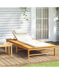 Chaise longue coussin/oreiller blanc crème bois massif acacia | Mobilier & Déco