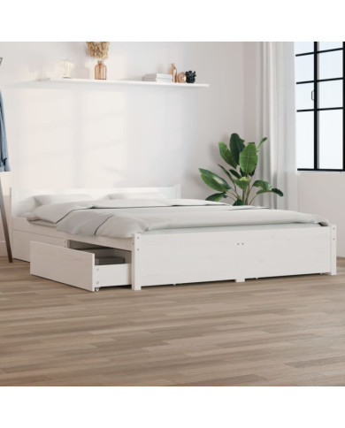 Cadre de lit sans matelas avec tiroirs blanc 120x200 cm | Mobilier & Déco