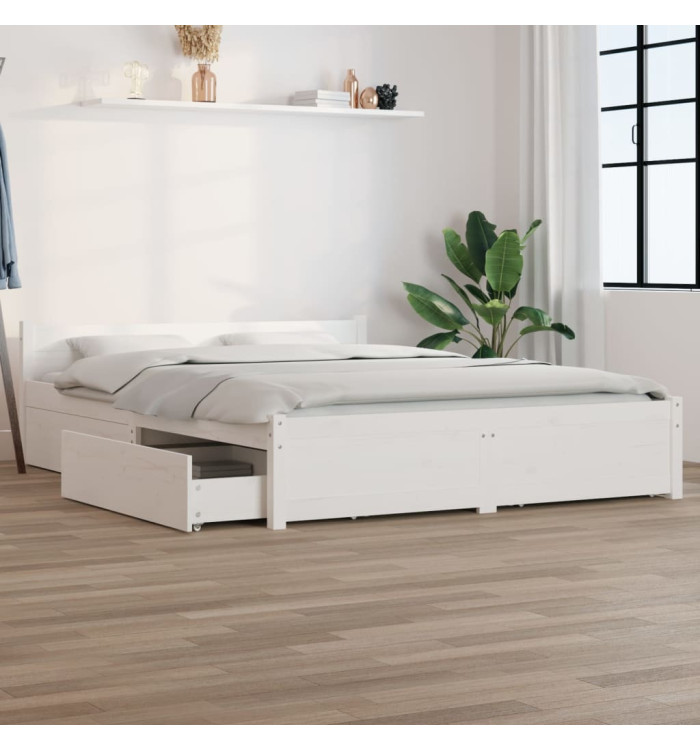 Cadre de lit sans matelas avec tiroirs blanc 120x200 cm | Mobilier & Déco