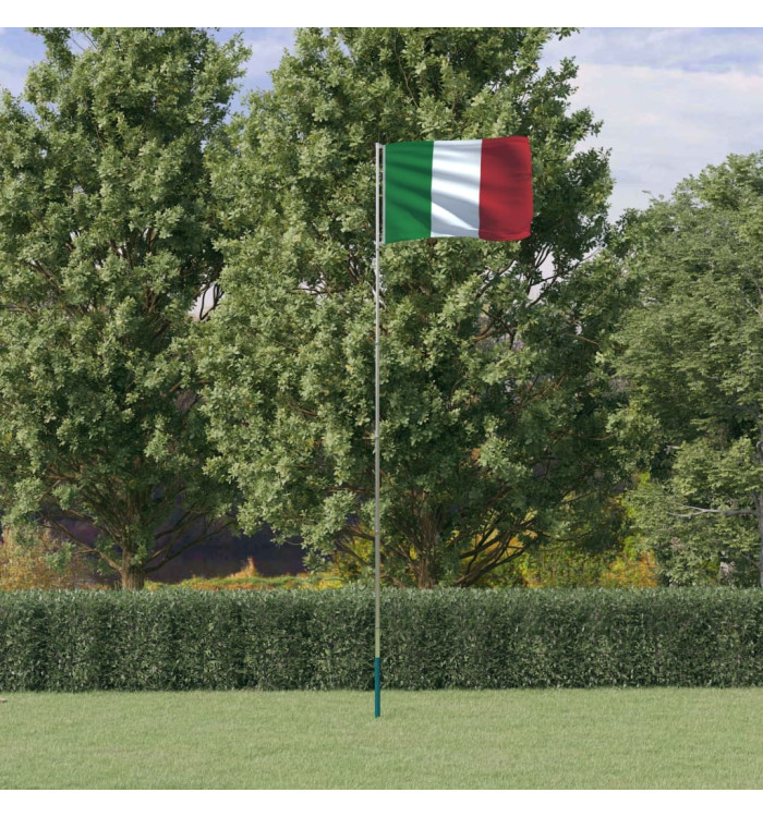 Drapeau de l'Italie et mât 5,55 m Aluminium | Mobilier & Déco