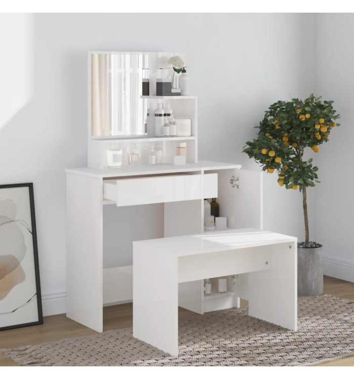 Ensemble de coiffeuse Blanc brillant 86,5x35x136 cm | Mobilier & Déco