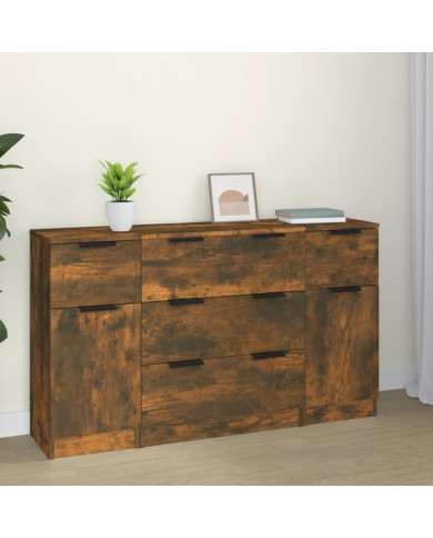 Ensemble de buffets 3 pcs chêne fumé bois d'ingénierie | Mobilier & Déco