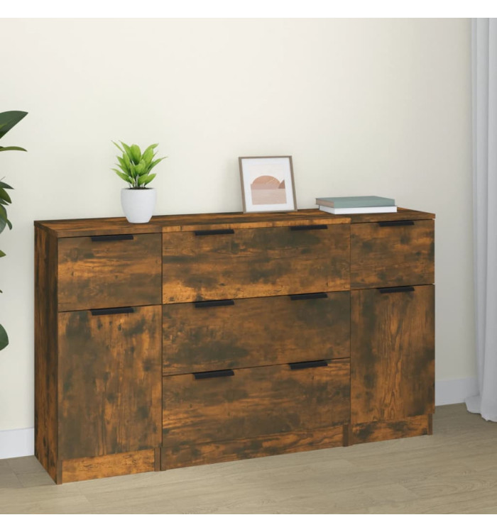 Ensemble de buffets 3 pcs chêne fumé bois d'ingénierie | Mobilier & Déco