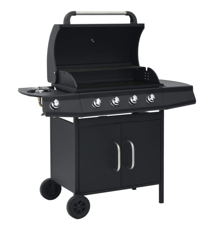 Barbecue à gaz 4+1 zones de cuisson Noir Acier | Mobilier & Déco