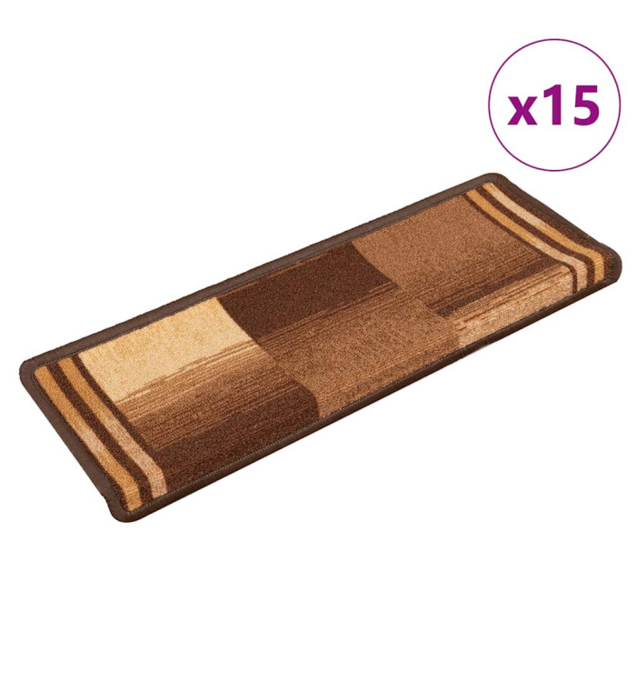 Tapis d'escalier autocollants 15 pcs 65x21x4 cm Marron | Mobilier & Déco
