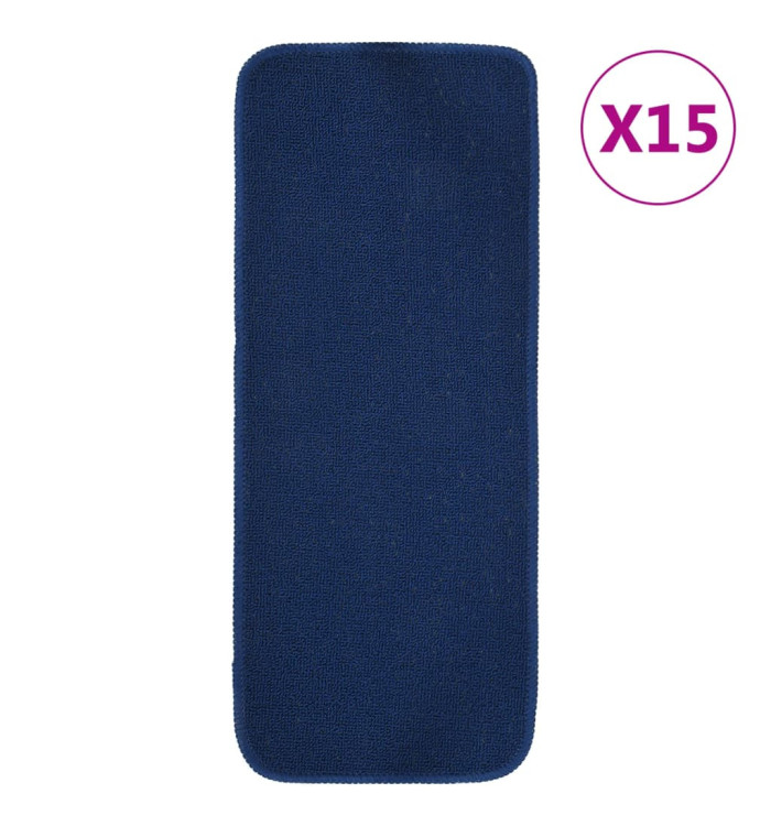 Tapis d'escalier 15 pcs 60x25 cm Bleu marine Rectangulaire | Mobilier & Déco