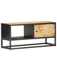 Meuble TV avec porte sculptée 90x30x40 cm Bois de manguier brut | Mobilier & Déco