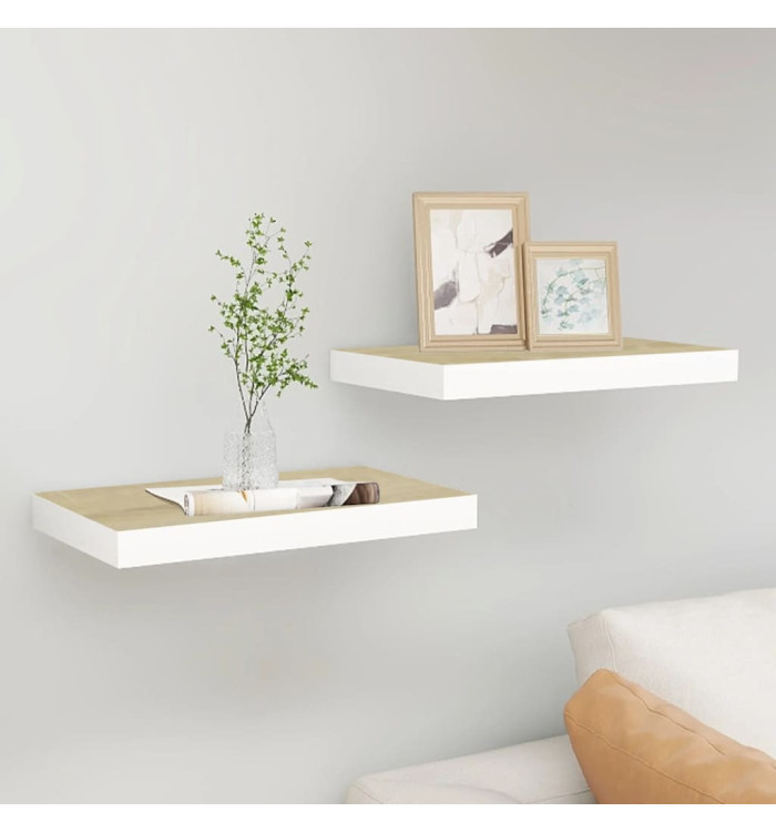 Étagères flottantes 2 pcs Chêne et blanc 40x23x3,8 cm MDF | Mobilier & Déco