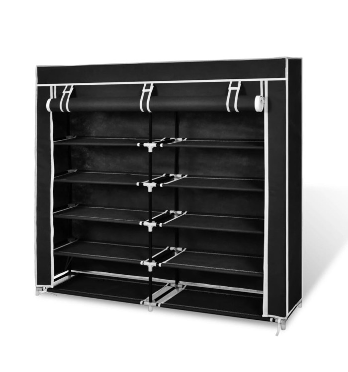 Armoire à chaussures avec housse 115 x 28 x 110cm Tissu Noir | Mobilier & Déco