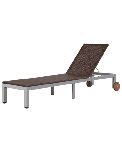 Chaise longue avec roues Résine tressée Marron | Mobilier & Déco