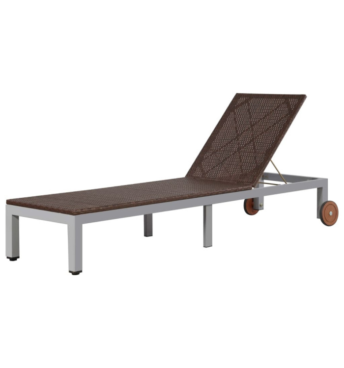 Chaise longue avec roues Résine tressée Marron | Mobilier & Déco