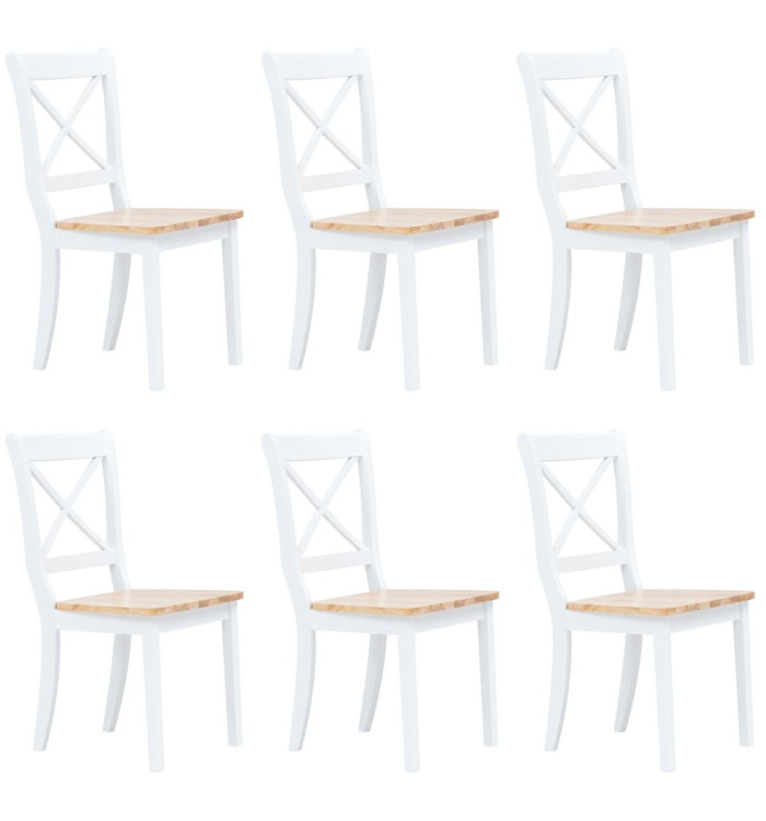 Chaises à manger lot de 6 blanc et bois clair bois hévéa massif | Mobilier & Déco