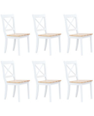Chaises à manger lot de 6 blanc et bois clair bois hévéa massif | Mobilier & Déco