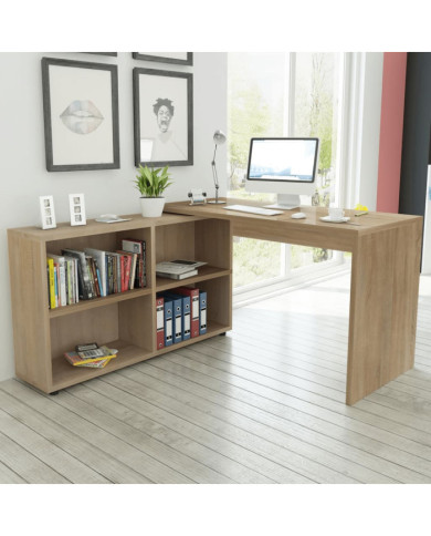 Bureau d'angle 4 étagères chêne | Mobilier & Déco