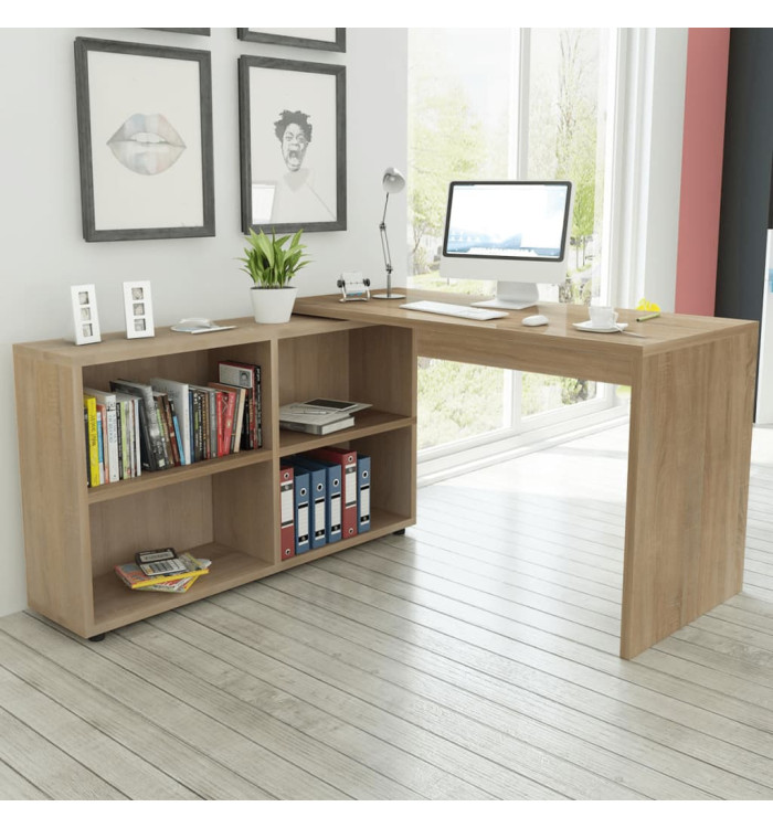 Bureau d'angle 4 étagères chêne | Mobilier & Déco