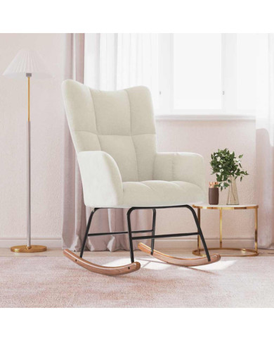 Chaise à bascule Blanc crème Velours | Mobilier & Déco
