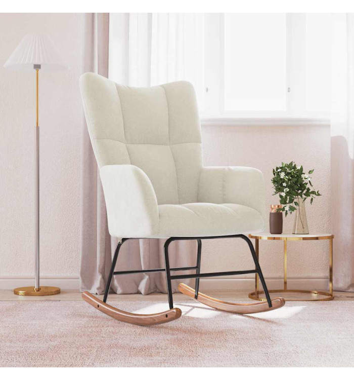 Chaise à bascule Blanc crème Velours | Mobilier & Déco