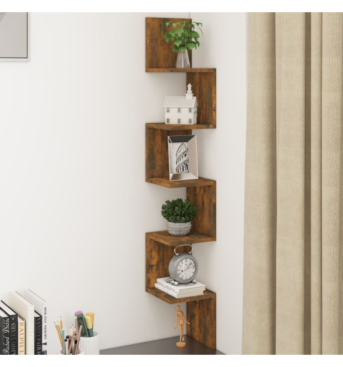 Étagère d'angle murale Chêne fumé 20x20x127,5cm Bois ingénierie | Mobilier & Déco