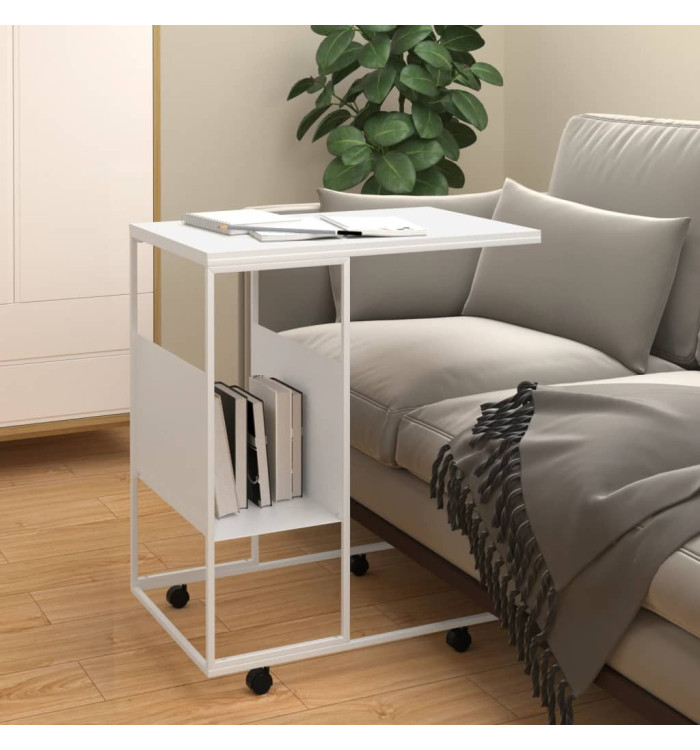 Table d'appoint avec roues blanc 55x36x63,5cm bois d'ingénierie | Mobilier & Déco