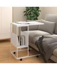Table d'appoint avec roues blanc 55x36x63,5cm bois d'ingénierie | Mobilier & Déco