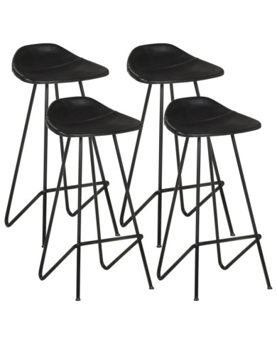 Tabourets de bar lot de 4 noir cuir véritable | Mobilier & Déco